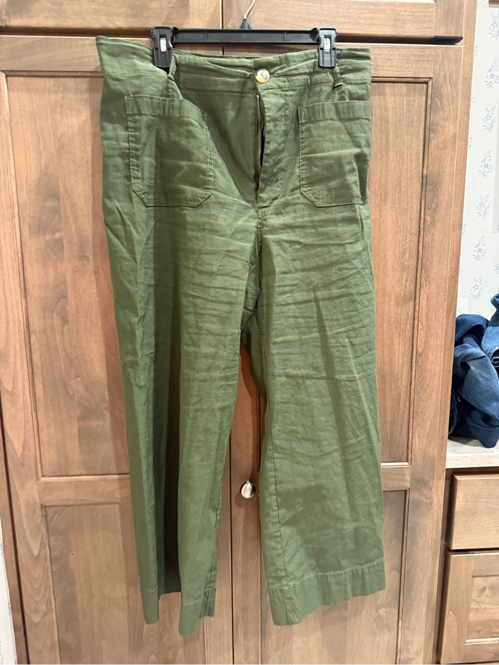 Maeve Anthropologie Olive Green Wide-Leg Chinos